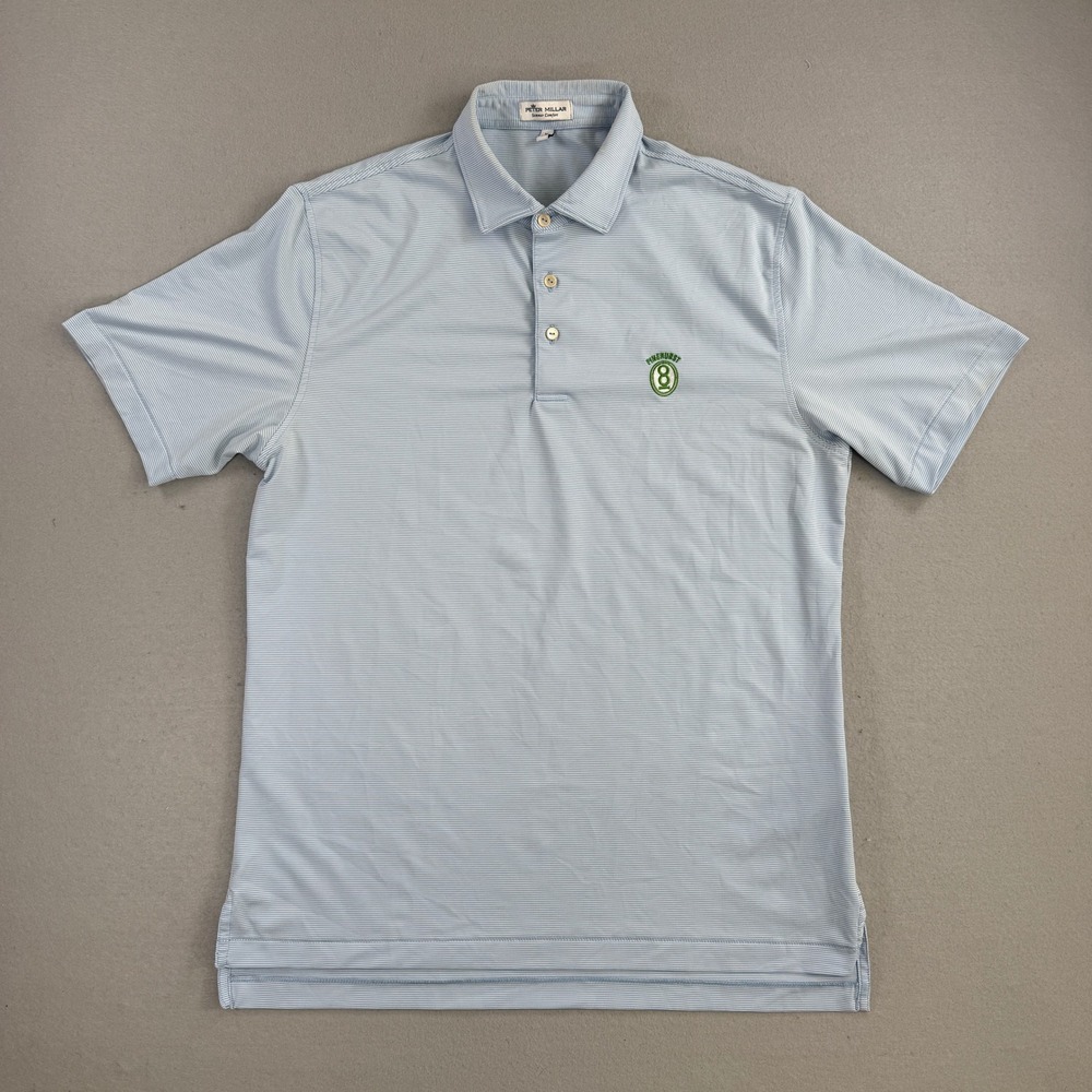 Peter Millar Summer Comfort Polo Shirt Men Medium Blue Stripe Pinehurst 8 Golf